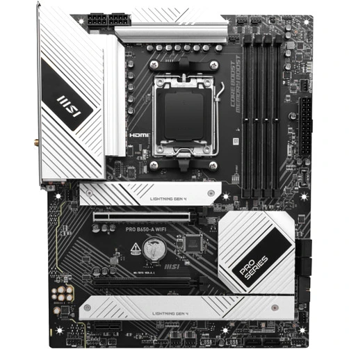 MSI PRO B650-A WiFi ProSeries Motherboard (AMD Ryzen 9000/8000/7000 Series Processors, AMD AM5, ATX, DDR5, PCIe 4.0, M.2, SATA 6Gb/s, USB 3.2 Gen 2, HDMI/DP, Wi-Fi 6E)