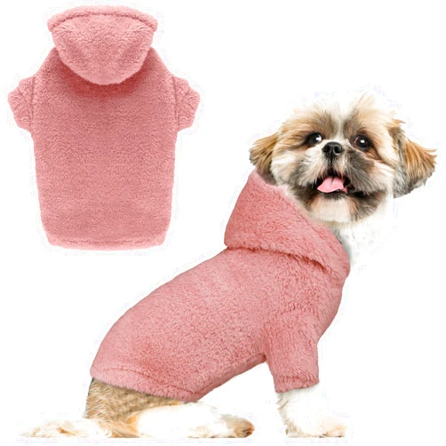Stpiatue Fuzzy Dog Hoodie Dog Sweater Dog Clothes Warm Soft Cozy Dog Coats Hooded Sweatshirt Fleece Small Dog Hoodies Dog Sweaters for Small Dogs(Pink-XS)