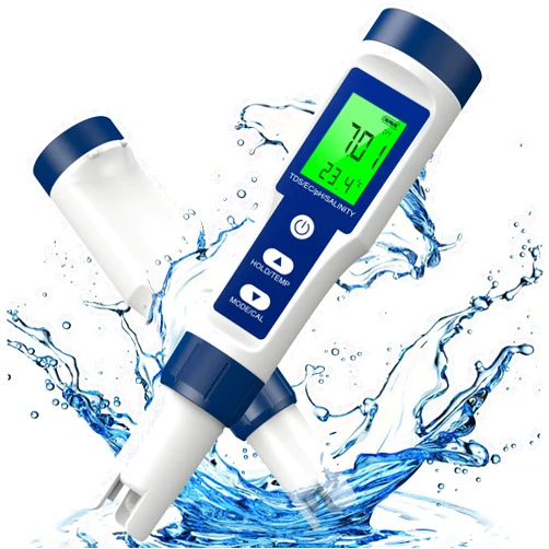 TakeCase1 5 in 1 TDS Meter PH Tester, 0.01 High Accuracy Digital PH Meter for Water, PH/TDS/EC/Salt/Temp Tester, PPM Meter Water Tester for Drinking Water, Hydroponics, Plants, Aquarium and Pool