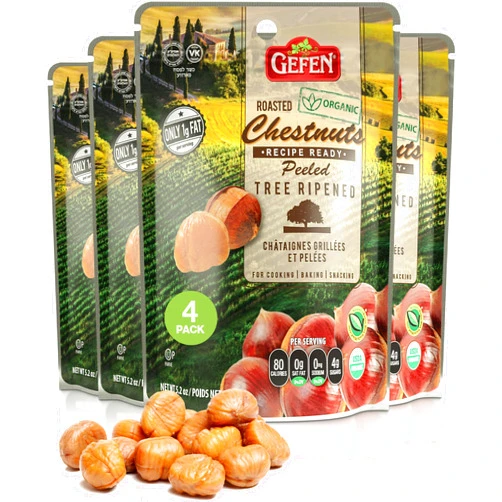 Gefen Organic Whole Peeled and Roasted Chestnuts, 5.2oz (4 Pack) | Chestnuts Peeled and Ready to Eat | Great for Cooking & Baking | Gluten Free | Kosher