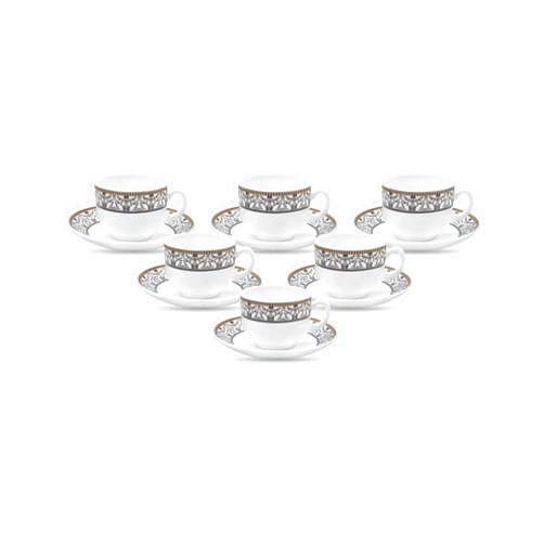 La Opala LaOpala Glass Cup Saucer Set of 12 Pcs Moroccan Gold