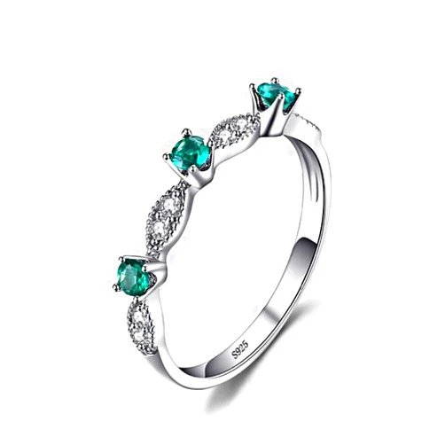 VERA NOVA JEWELRY Bodacious 3 Stones Round Lab Synthetic Emerald 925 Sterling Silver Ring