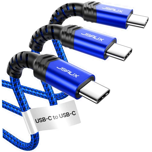 JSAUX 100W USB C to USB C Cable 3-Pack [6.6ft+6.6ft+6.6ft] Type C to Type C Charger Cable Fast Charging Compatible for Samsung Galaxy S24 Ultra S23 S22, iPhone 15 Plus Pro Max, CarPlay, iPad Pro -Blue