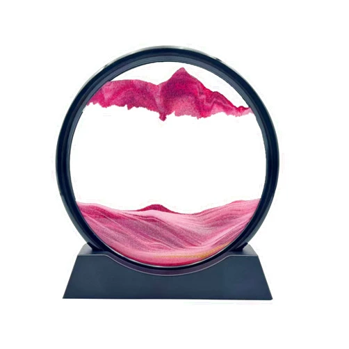 AzureLeap Moving Sand Art Liquid Motion, 3D Deep Sea Sandscape Color Quicksand Decor, Round Glass Moving Sand Art Picture Relaxing Desktop Home Office Work Decor (7 inch-Pink)