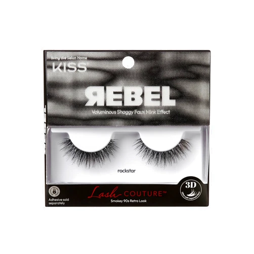 KISS Lash Couture Rebel Collection, False Eyelashes, Rockstar', 12 mm, Includes 1 Pair Of Lash, Contact Lens Friendly, Easy to Apply, Reusable Strip Lashes