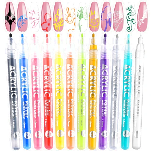 U-Shinein 12 Colors Nail Art Pens, 3D Painted Drawing Nail Graffiti Pen, Liner Nail Point Quick Dry & Waterproof Nail Art DIY Painting Pen, Doting Flower Letter Abstract Lines Details Pen Nail Art Kit