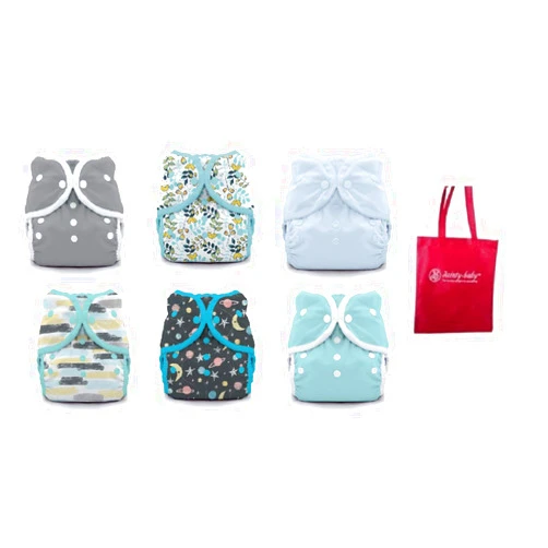 Thirsties Duo Wrap Snaps Size 1 Gender Neutral Colors 6 Pack with Reusable Dainty Baby Bag Bundle