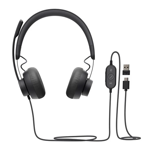 Logitech Zone 750 Wired On-Ear Headset with Advanced Noise-canceling Microphone, Simple USB-C and Included USB-A Adapter, Plug-and-Play Compatibility for All Devices