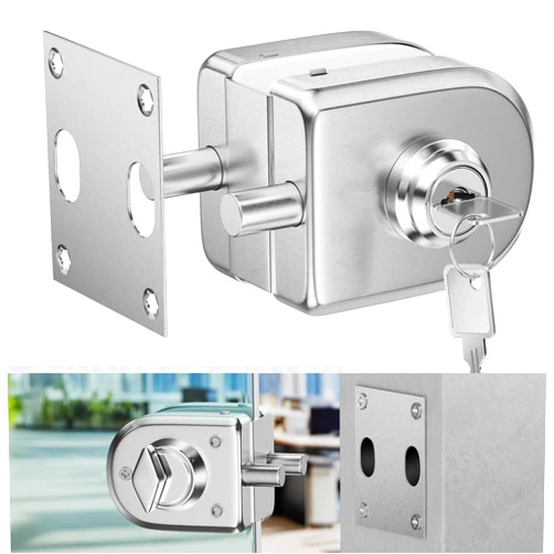 Ranbo Frameless Double-Sided Glass Door Lock,Clamp-On No-Drill,304 Stainless Steel,for 3/8
