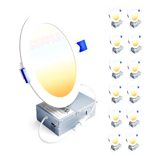 Ensenior 12 Pack 6 Inch LED Recessed Ceiling Light, Dimmable, 2700K-5000K 5CCT, 1050LM 12W 120V, High Brightness Canless Wafer Downlight - ETL&FCC&IC