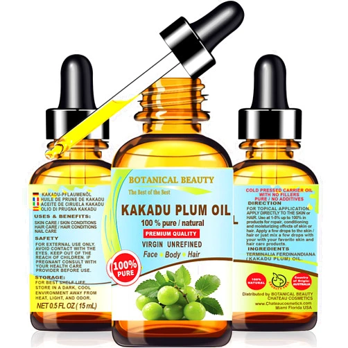 Botanical Beauty Australian KAKADU PLUM OIL 100% Pure Natural Virgin Unrefined Cold-pressed carrier oil 0.5 Fl oz 15 ml For Face, Skin, Body, Hair, Lip, Nails