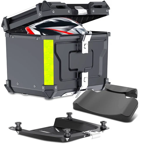 OMOCAS 45L Motorcycle Top Case, Aluminum Motorcycle Trunk Tour Tail Box with Security Lock for Store Helmet Luggage, Universal Motorcycle Accessories Waterproof Motorcycle Top Box (Black)