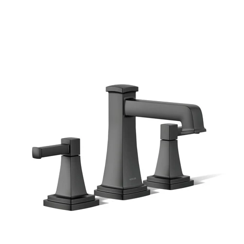 KOHLER 27399-4-BL Riff Widespread Bathroom Sink Faucet, 3 Hole Bathroom Faucets with Clicker Drain, 1.2 GPM, Matte Black