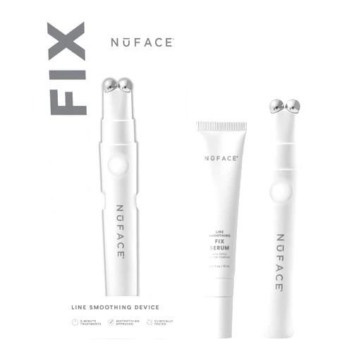 NuFACE FIX Line Smoothing Starter Kit - FDA Cleared Microcurrent Device + Serum Activator for On-The-Go Treatment of Forehead Lines, Crow's Feet, Under Eyes, Smile & Fuller-Looking Lips