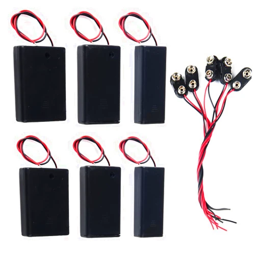 Stemedu 2/3/4 x 1.5V AAA Battery Holder Case with Wire Leads, 6PCS AAA Battery Box with ON/Off Switch, 5PCS 9V I Type Hard Shell Snap Battery Clip Buckle Lead Wire (Pack of 11)