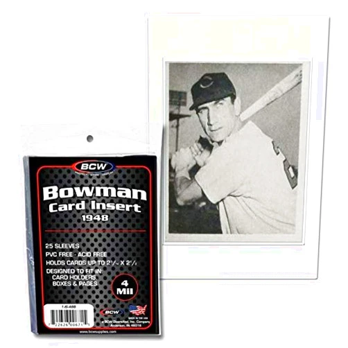BCW 1948 Bowman Insert Sleeves - Acid-Free, Archival Baseball Card Sleeves | Clear Card Protectors for 9-Pocket Pages, Toploaders & Cases | Trading Card Sleeve Inserts - 25 Pack