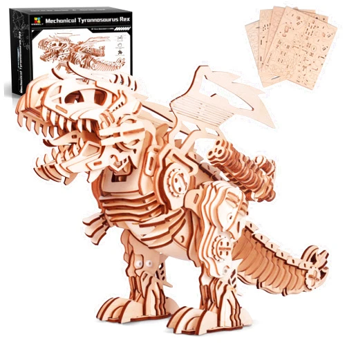 MIEBELY 3D Wooden Puzzles for Adults - T-Rex Dinosaur Model Kits can Walk and Roar, Mechanical Dinosaur STEM Toys for Boys Kids Ages 8-10-12-14, 3-D Puzzles Building Kit Gifts for Teen Men Women