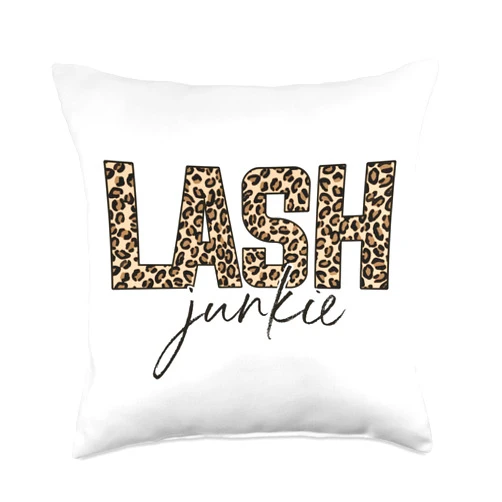 Leopard Lash Junkie Lash Technician & Eyelash Pun Junkie Tech Artist Leopard Lash Throw Pillow, 18x18, Multicolor