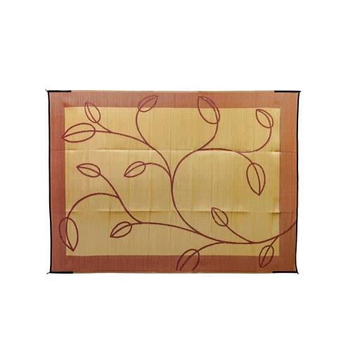 Camco 42823 Outdoor RV Awning Mat with Storage Bag, 9-Feet x 12-Feet - The Perfect Outdoor Accessory with Multiple Uses - Bonus Storage Bag Included - Leaf, Brown/Tan Design