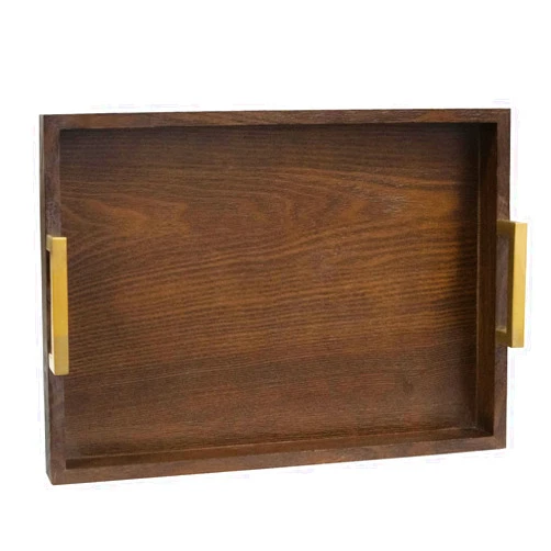 MAONAME Wood Serving Tray with Handles, Decorative Tray for Coffee Table, Modern Rectangular Tray, Wooden Ottoman Tray, 15.8” x 11.8” x 2