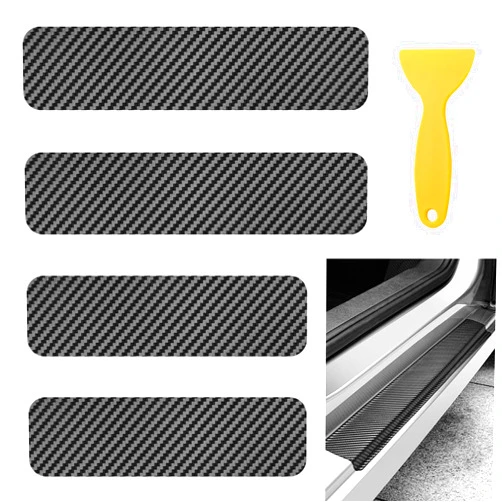 Lxsloet 4PCS Car Door Sill Protector, Automotive Door Entry Guard, 3D Carbon Fiber Door Sill Plate Protectors for Car, Auto Anti-Scratch Threshold Cover Strips for SUV, Sedan, Truck (Black)