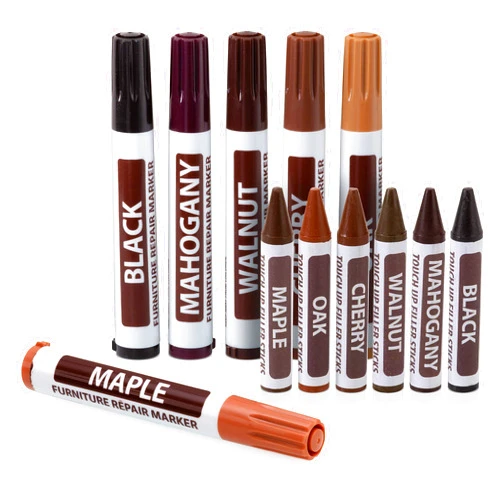RamPro Furniture Markers Touch up, 12 Piece Furniture and Wood Floor Markers and Crayons Repair Kit - 6 Felt Tip Wood Markers, 6 Wax Crayons in Black, Maple, Oak, Cherry, Walnut and Mahogany