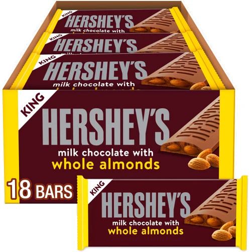 HERSHEY'S Milk Chocolate with Whole Almonds Candy Bars, 2.6 oz (18 Count)