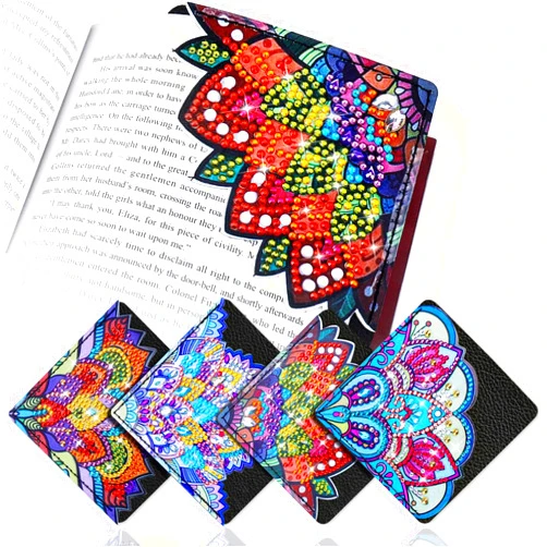 BSRESIN Diamond Art Bookmarks, 4 PCS Cute Diamond Art Bookmarks for Book Lovers, DIY Corner Bookmark Diamond Art Kits for Kids