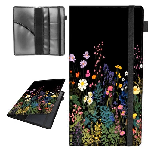 Decahouy Car Registration and Insurance Holder,Leather Vehicle Glove Box Organizer Wallet for Document,Perfect for any Car,Truck,Motorcycle,Driver License,Trailer or Boat,Men & Women,Midnight Flowers