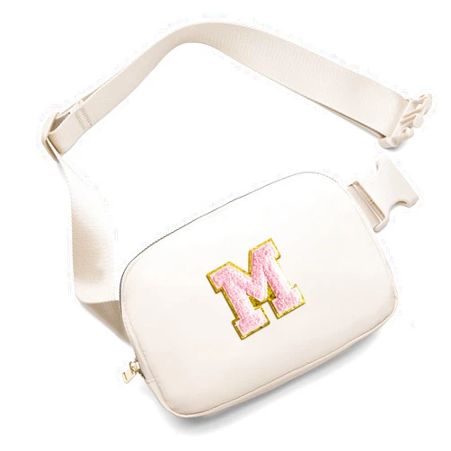 Gitus Belt Bag Fanny Pack Crossbody Bags with Initial Letter Patch Cute Stuff Birthday Gifts for Teenager Girls Cool Stuff for Teens Trendy Preppy Stuff for Teen Girls (Beige-M)