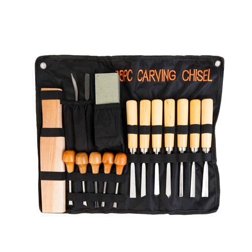 Generic Fving 16 Pcs Carving Tools Set, Wood Chisels with Canvas Case,Gouges and Woodworking Chisel with Sharpening Stone Wooden Blocks for Beginners Professionals Wood Carving Kit