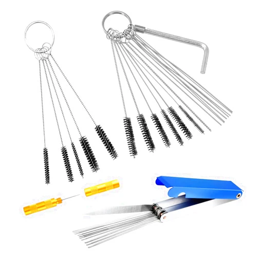 BESULEN 5 Set Carburetor Cleaning Kit, 1 Box Cleaning Needles & 11 Brushes & 1 Hex Wrench & 1 Pick Torch Tip Dirt Cleaner Set, Carbon Jet Removal Tool, Fit for ATV Auto Motorcycle