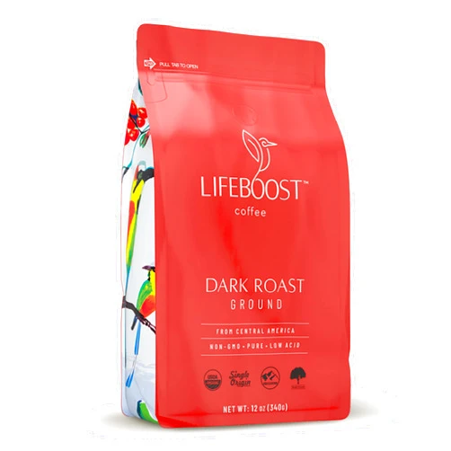 Lifeboost Coffee Dark Roast Ground Coffee - Low Acid Single Origin USDA Organic Coffee - Non-GMO Ground Coffee Beans Dark Roast Third Party Tested For Mycotoxins & Pesticides - 12 Ounces