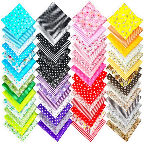 Misscrafts 56pcs Quilting Fabric 100% Cotton Craft Fabric Bundle 10x10 Inches Squares Fat Quarters Multicolored for Patchwork DIY Sewing Scrapbooking