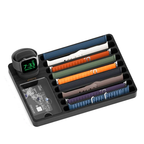 AFOOYO Wooden Watch Band Organizer - Charger Stand Compatible with All Apple Watch Series and Watch Bands Display Watch Storage Case Tray with Acrylic Top Lid(Bamboo)