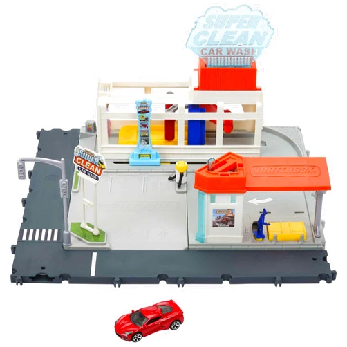Mattel Matchbox Cars Playsets, Matchbox Super Clean Carwash, Realistic Lights and Sounds, Kid and Car-Activated Features and Connects to Other Sets, 1 Matchbox Car