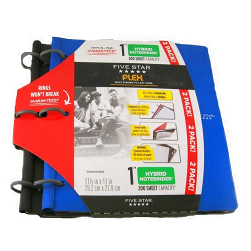Five Star Flex NoteBinder - 1 Inch Capacity, 11.5 x 11 Inches, Notebook and Binder All-in-One - 2 Pack - Multi Colored