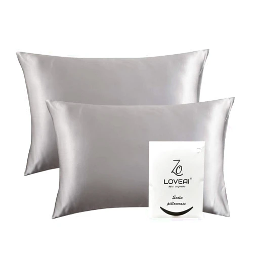 LOVEAI Satin Pillowcase for Hair and Skin - Grey Silky Pillowcase 2 Pack Standard Size 20x26 inches - Satin Pillow Cases Set of 2 with Envelope Closure