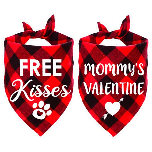 STMK 2 Pack Valentines Dog Bandanas, Dog Valentines Bandana for Small Medium Large Dogs (Red, Free Kisses & Mommy's Valentine)