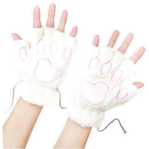 Odema Womens Bear Plush Cat Paw Claw Glove Soft Winter Fingerless Mitten Gloves