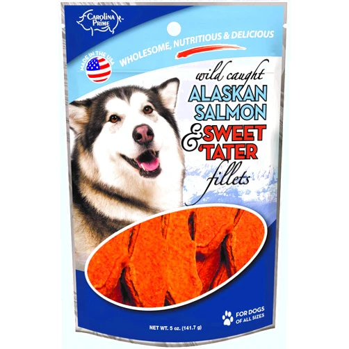 Carolina Prime Pet 45111 Salmon And Sweet Tater Fillets Treat For Dogs, 5 oz pouch