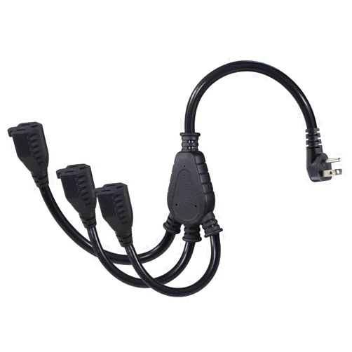 KUNCAN 3-Outlet Extension Splitter Cord - Black 1-Pack Low Profile Wall Head 1 to 3 Way Power Splitter Cord, 90-Degree 3 Prong Flat Plug 1FT 16AWG 13A 125V 1625W NEMA 5-15P to 3X NEMA 5-15R