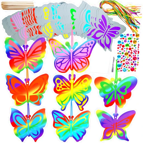 Winlyn 48 Sets 8 Styles Magic Color Scratch Butterfly Ornaments Decorations Butterfly Scratch Art Butterfly Craft Kits for Kids Classroom Easter Day Spring Activities Party Favors