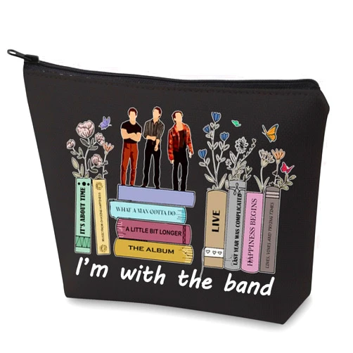 WZMPA Band Album Makeup Bag Band Song Lyric Fans Gifts I'm With Band Singer Cosmetic Zipper Pouch Bag For Rock Band Fans (I'm with the band Bl)