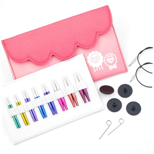 Yarn Ave Knit Pro 8 Pairs Zing Aluminium Mini Interchangeable Needles Set, 2'' / 5cm IC Circular Needles for Socks/Sleeves/Hats with 4 Stainless Steel Cables & Knitting Accessories