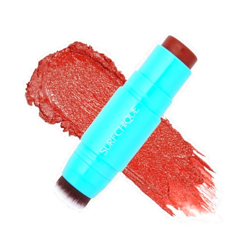 SURFCHIQUE Open Face Color Stick 3-in-1 multistick - lip & cheek tint - cream blush stick with brush - dark pink berry red