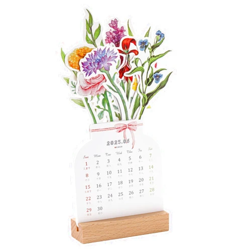Juszok Bloomy Flowers Desk Calendar 2025 Small Desk Calendar Mini Creative Removable Vase Shaped Monthly Calendar Planner for Home Office School