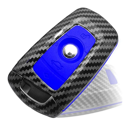 WORCAS Soft Silicone Rubber Carbon Fiber Texture Cover Protector Compatible with BMW 1 3 4 5 6 7 Series and X3 X4 M5 M6 GT3 GT5 Keyless Remote Control Smart Key Fob (Blue)