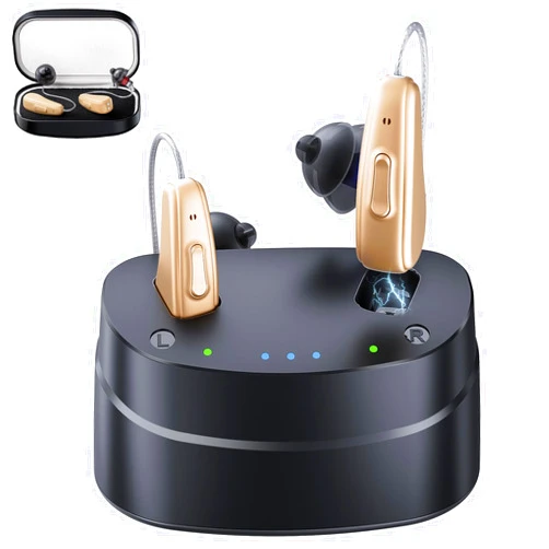 NVBOTY Hearing Aids, Hearing Aids for Seniors, Rechargeable Hearing Aid with Noise Cancellation, 5-Level Button Volume Control, OTC Hearing Amplifier for Moderate Hearing Loss, Clear Sound