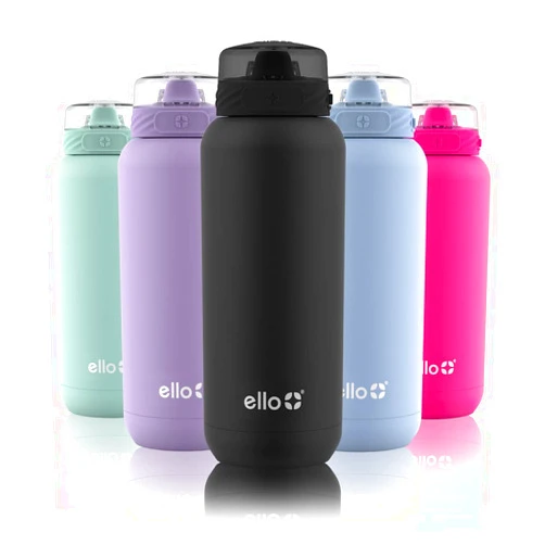 Ello Cooper Stainless Steel Water Bottle with Straw and Carry Handle, Double Walled and Vacuum Insulated Metal, Leak Proof Locking Lid with Soft Silicone Spout, Reusable, BPA Free